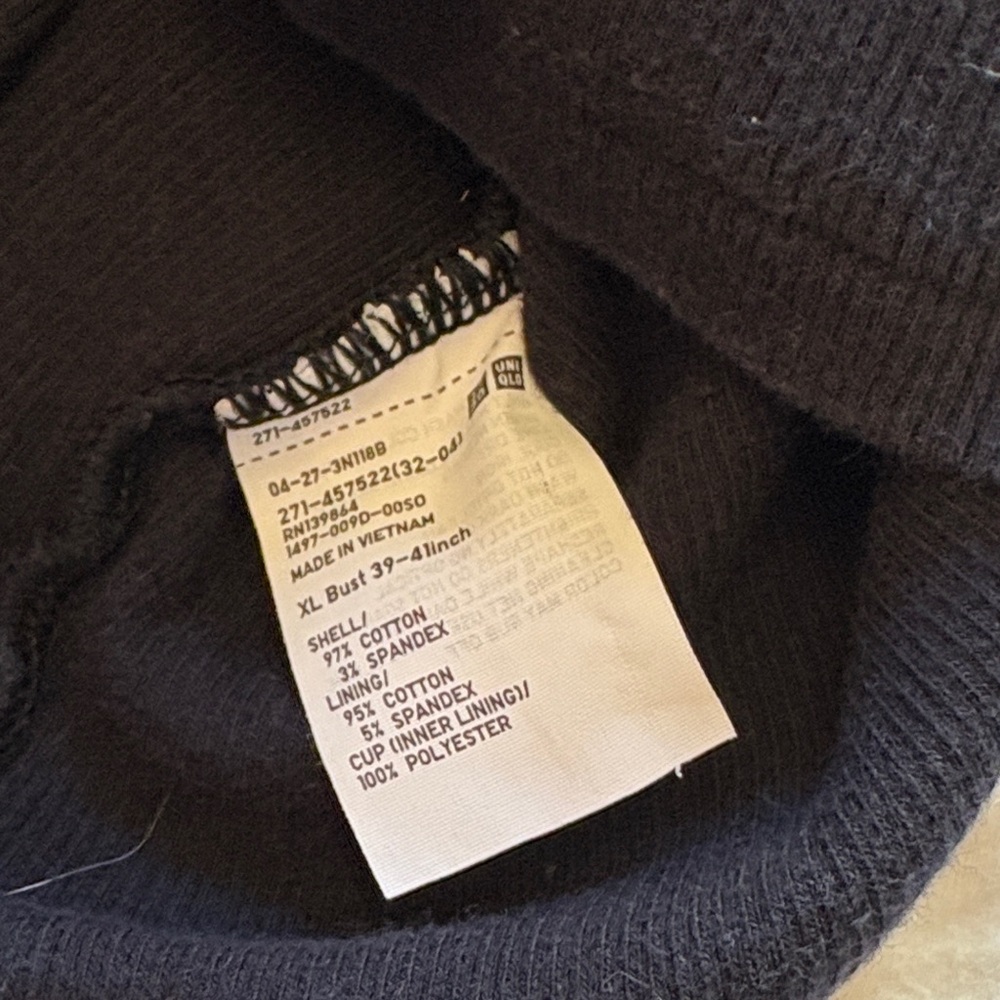 Uniqlo Ribbed Cropped Tank Top XL Built In Bra Black Brami Spring & Summer - Picture 10 of 11